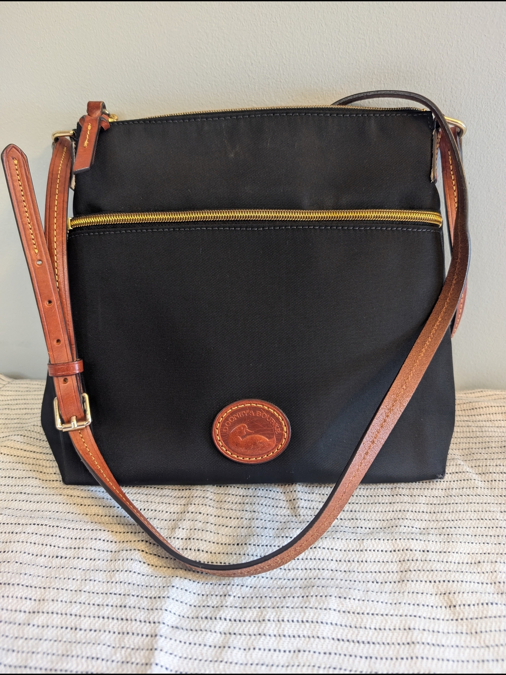 Dooney & Bourke Black Nylon Crossbody with Brown Leather Trim